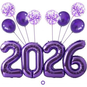 SJZG-Lot De Ballons Violets 2026 - Ballons En Aluminium - Taille Xxl - 80 Cm - Ballons D&eacute;coratifs En Latex Et Paillettes - Pour F&ecirc;te Du Nouvel An, Anniversaire - Neuf