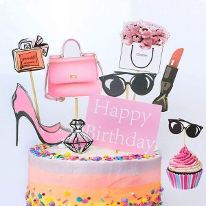 MEVRONISSHOP-Decoration Anniversaire Fille Femme, Couleur Rose, Mariage, Maquillage Cupcake Toppers, 8 Pi&egrave;ces - Neuf