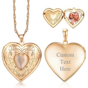 Kal-Collier Coeur Personnalisable Avec Photo/Texte,Pendentif Cadre Photo Ouvrable Bijoux Tendance Plaqué,Cadeau Parfait Pour Noël Valentin Fête Des Mères - Neuf