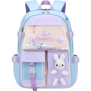 CHECARZHN--NO1-Sac À Dos Pour Filles, Mignon Quicksand Réfrigérateur Porte Cartable Avec Sangle De Poitrine, Grande Capacité Cartable Scolaire Fille Avec Lapin, Imperméable Cartable Pour Enfants, 40X - Neuf