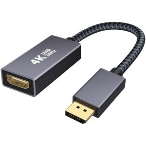 KALANKA-Adaptateur DisplayPort vers HDMI 4K, plaqué or, tressé, manchon en aluminium - Convertisseur DP mâle unidirectionnel vers HDMI femelle - Compatible avec ordinateur de bureau, ordinateur porta - Neuf