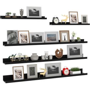 Lot de 5 Étagères Murales en Bois Rustique, Étagères Flottante Murale Blanc pour Salon, Chambre et Bureau - 90cm - Neuf