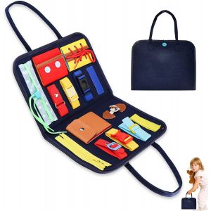 Busy Montessori Board for Children,Portable Montessori Activities Board 2 3 4 5 Years Old Educational Toys Travel Montessori Toys Montessori Board Toy with Button Zipper - Neuf