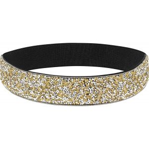 Rhinestone Elastic Pu Leather Belt Shiny Crystal Stretch Waist Belt Wide Waist Band For Women Dress - Neuf