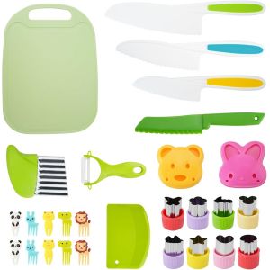 29pcs Set De Couteaux Cuisine Pour Enfants,Couteau Cuisine Enfant Avec Couteaux En Bois Et Plastique Planche &Agrave; D&eacute;couper &Eacute;pluchette Fourchettes Moules Coupeurs &Eacute;minceurs - Neuf