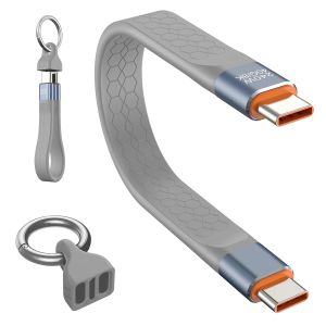 JGD-C&acirc;ble USB C Court 13cm, Design de Porte-cl&eacute;s Portable, 240W Type C M&acirc;le Vers M&acirc;le 40Gbps Charge Rapide Transfert de Donn&eacute;es C&acirc;ble Souple FPC pour iPad T&eacute;l&eacute;phones Tablette Appareil-Gris - Neuf