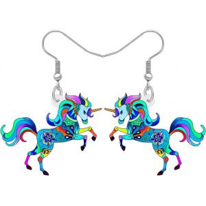 Kal-Boucles D'oreilles Licorne Acrylique Floral Charms Boucles D'oreilles Cheval Fantaisie Cadeaux Pour Filles Femme Party Favors Bijoux - Neuf