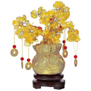 Garneck 19cm Cristal Naturel Argent Arbre Ornement Bonsa&iuml; Style Richesse Bureau Artisanat Chance Feng Shui D&eacute;coration De La Maison Avec Des Pi&egrave;ces D'or Et Base - Neuf