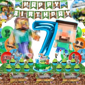 CAUC-Decoration Anniversaire 7 Ans, 42 Pcs Kit de D&eacute;coration de F&ecirc;te d'Anniversaire, Anniversaire D&eacute;coration de F&ecirc;te, Banni&egrave;res d'Anniversaire, Ballon en Aluminium, Ballons, Nappes, Decoration Gateau - Neuf