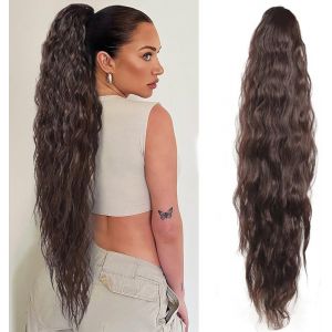 Queue De Cheval Synth&eacute;tique Ondul&eacute;e Naturelle Pour Femme Marron 66 Cm - Neuf