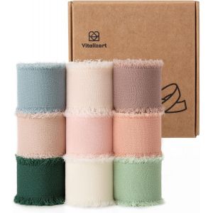 Ruban En Mousseline 9 Couleurs 2,5 Cm X 24,6 M, Tissu À Franges Fait À La Main, Ruban En Tissu Pour Invitation De Mariage, Bouquet De Mariée, Décoration Et Emballage Cadeaux - Neuf