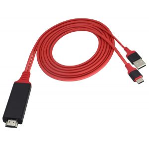 ERYI-Adaptateur Hdmi Mhl C Type 3.1 Câble Usb C 3.1 Mâle + Usb 2.0 A Mâle Vers Hdmi Adaptateur 1080P Hdtv Miroir Et Câble De Charge Pour Smartphone/Tablette/Hdtv/Moniteur (2M / Rouge Usb C) - Neuf