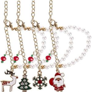 Lot De 4 Bracelets De No&euml;l, Bracelet &Agrave; Breloques Avec D&eacute;coration De No&euml;l, P&egrave;re No&euml;l, Bracelet Extensible, Bracelet &Agrave; Perles - Neuf