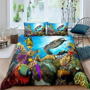 Parure De Lit Motif Tortue De Mer, Housse De Couette, Taies D'oreiller, Motif Animal De L'océan, Motif Tortue, Queen Size, Twin, Enfants, Textile De Maison, Carte, Corail, Housse De Couette, King Size - Neuf