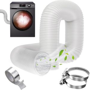 KALANKA-Tuyau d'évacuation 100mm Tuyau d'Evacuation Flexible en Aluminium PVC 3 m Long avec 2 Colliers de Serrage Tube de Ventilation pour Extracteur d'Air, Climatisation, Sèche-linge (100mm 3Mètres) - Neuf