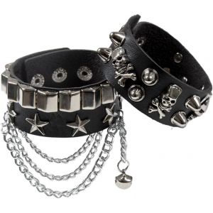 Eryi-Bracelet Punk Orné, 3 Pièces De Rivets En Cuir Noir Gothique Rock, Brassard Réglable Pour Hommes Femmes Cosplay Party - Neuf