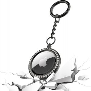 LETNERNY-Porte-Clés Airtag Pour Apple Air Tags Coque De Protection En Métal Noir Avec Strass Et Porte-Clés Air Tag Pour Gps Tracker Air Tag Holder Air Tag Accessoires Pour Bagages Et Clés D'Animaux - Neuf