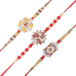 Meimie-Set Of 3 Rakhi For Brother Thread Bracelet For Bhai Bhabhi Bhaiya Veera Raksha Bandhan Dora Set Bracelet With Rakhi Gift Card Pack For Brother Sister Indian Traditional Raksha Bandhan Festival - Neuf