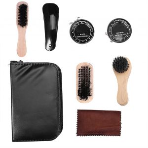 8pcs Cuir Chaussures Outil De Soin Bottes De Polissage Kit De Nettoyage Avec Noir & Cirages Neutres - Neuf