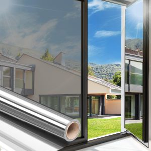Arthome à Sens Film Fenetre Anti Regard Maison Film Miroir bloquant Les UV Film Non adhésif pour Le contrôle de la Chaleur Film de Verre réfléchissant pour Maison et Bureau, 44,5cmx200cm, Argenté - Neuf