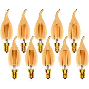 E14 Ampoule Flamme,4w Ampoules Bougie Vintage,C35 Forme De Bougie,Non Dimmable,2700k Blanc Chaud Filament Led,400lm Équivalent 40w,Ambre,10 Pièces - Neuf