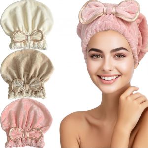 3 Packs Cheveux Serviette De Casquettes À Séchage Rapide Mignon Papillon Design Pour Femmes De 14 Ans Et Plus - Neuf