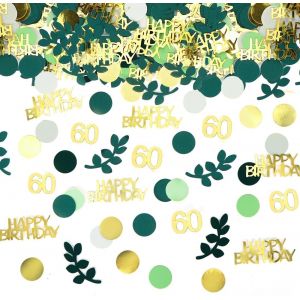 Confettis Anniversaire 60 Ans, 200PCS Confettis Or Vert, Decoration Table Anniversaire 60 Ans, Deco Table Homme et Femme, Happy Birthday Decoration pour F&iquest;&ordm;te - Neuf