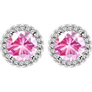 Kal-Boucles D'oreilles Clous Rondes En Zircon Cubique, Classiques Boucles Solitaire Halo Avec Pierre De Naissance Pour Femmes - Neuf