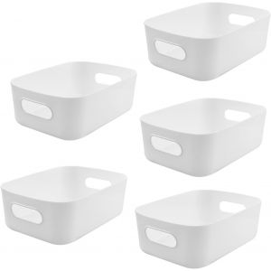 5 Pcs Panier De Rangement,Paniers En Plastique Boîte De Rangement Petits Paniers Avec Poignées Organisateur De Conteneur De Rangement Pour Salle De Bain Cuisine (Blanc,20,5x15x7 Cm) - Neuf