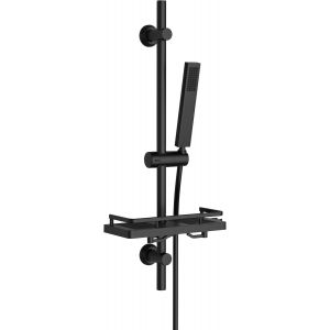 Colonne de douche avec &eacute;tag&egrave;re de douche/porte-savon, barre de douche en acier inoxydable de 70 cm avec douchette &agrave; main, douchette de douche avec tuyau et support, noir mat - Neuf