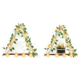 &Eacute;tag&egrave;res Murales Led En Lierre Artificiel Avec Macram&eacute; Et Bandes Lumineuses Pour La D&eacute;coration Int&eacute;rieure - Neuf