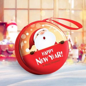 No&euml;l Mini Argent Cl&eacute; Sac Enfants Dessin Anim&eacute; Motif Argent Cl&eacute; Sac No&euml;l Th&egrave;me Lisse Fermeture &Eacute;clair Filles Sac D'&eacute;couteur Rond,01 - Neuf