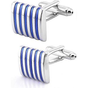 Boutons De Manchette Carr&eacute;s Compatibles Hommes Dans Un Coffret Cadeau Boutons De Manchette Hommes &Agrave; Rayures Argent&eacute;es Bijoux De Bouton De Manchette Chemise De Mariage F&ecirc;te De Danse Vacances Anniversaire Robe - Neuf