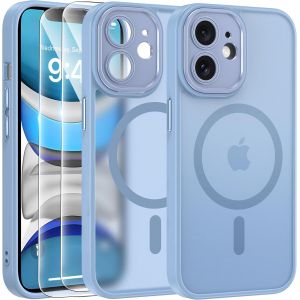 Magn&eacute;tique Coque Pour Iphone 11 Avec 2 Verre Tremp&eacute;, Compatible Avec Magsafe, Protection D'Objectif Tout Compris, Etui Mat Arri&egrave;re Housse Fine Antichoc Case Iphone 11 6.1"", Bleu - Neuf