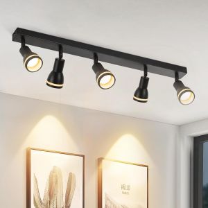 KAL-Plafonnier Led Salon Plafonnier : Plafonnier 5 Lampes Gu10 Lampe De Cuisine Pivotante Noir Spots De Plafond Intérieur Pour Bureau Cuisine Chambre, Sans Ampoule - Neuf