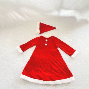 Robe De Soirée De Noël Rouge Pour Enfants Avec Chapeau De Noël Robe De Noël Elfe De Noël En Velours Doré (9-12 Ans) - Neuf