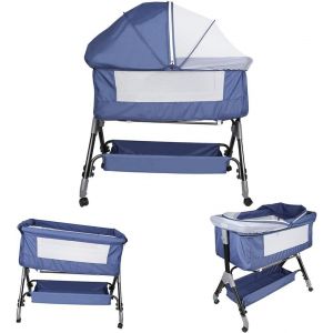 3 En 1 Lit Cododo B&eacute;b&eacute; Avec Matelas Et Roues,Berceau &Eacute;volutif,Lit Bebe,Parc Enfant,4 Hauteur R&eacute;glable Et De L'inclinaison,Charge 9kg Pour 0-5 Mois,104 * 52 * 103-115cm (Noir) - Neuf