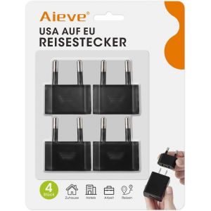 JGD-Lot de 4 Adaptateurs de Voyage USA vers UE Adaptateurs de Prise de 2 Broches, Convient aux appareils avec Alimentation USA provenant des &Eacute;tats-Unis, du Canada et du Mexique (Noir) - Neuf