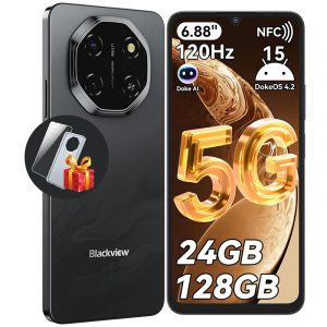 5G T&eacute;l&eacute;phone Portable D&eacute;bloqu&eacute; Blackview SHARK 6 24Go+128Go/2To 6.67"" 50MP+13MP 5000mAh Android 15 Smartphone,Dual SIM,GPS - Noir - Neuf