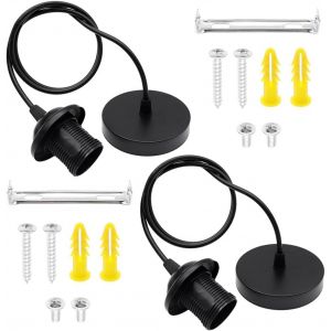 Kalanka-E27 Porte Lampe Suspension,2pcs Cable Suspension Luminaire Avec Anneau &Agrave; Vis Et C&acirc;ble R&eacute;glable 100cm Pour Suspensions Au Plafond (Noir) - Neuf