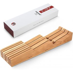 Checarzhn--No1-Porte-Couteaux Pour Tiroirs En Bois De Cerisier, Horizontal Organisateur De Couteau, Bloc De Couteaux De Cuisine, Espace De Rangement Pour 7 Couteaux - Neuf
