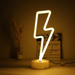 Lumières Néon À Led En Forme De Foudre, Alimentées Par Usb - Blanc Chaud - Décoration De Table Pour Salon, Bureau, Noël, Anniversaire, Mariage - Neuf