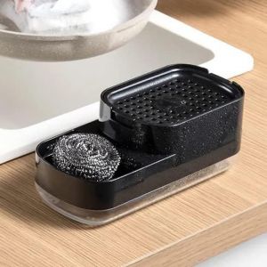 KAL-® Distributeur De Savon 2 En 1 Distributeur De Savon Pour Évier De Cuisine Distributeur De Savon À Pompe Avec Porte-Éponge Distributeur De Détergent Rechargeable (Noir B) - Neuf