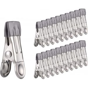 Lot De 24 Pinces &Agrave; Linge En Acier Inoxydable, Multifonctionnelles Et Antid&eacute;rapantes, Pour Chaussettes, Chaussures, Serviettes, Emballage Alimentaire, Photos - Neuf
