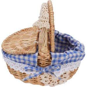 Ulteronixshop-Panier De Pique-Nique En Osier, Couvercle &Agrave; Double Ouverture, Panier Pour Camping, Rassemblements En Plein Air, Rangement De D&eacute;coration Int&eacute;rieure, 10x7,1x9,8 Pouces (Plaid Bleu) - Neuf