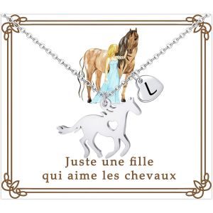 Kal-Cadeaux De Chevaux Pour Filles - Collier De Cheval En Acier Inoxydable Pour Filles Collier Délicat Avec Pendentif Cheval En Forme De C?ur Et 26 Initiales Bijoux Pour Amoureuses Des Chevaux - Neuf