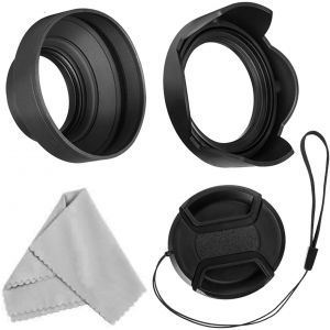 55mm Lens Hood Kit Compatible with Nikon D3400 D3500 D5500 D5600 D7500 DSLR Camera with AF-P DX 18-55mm f/3.5-5.6G VR Lens, Foldable Rubber Sun Visor - Neuf