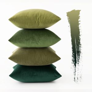 Trahoo-Lot De 4 Housses De Coussin En Velours Décoratif Canapé Taie D'oreiller Super Lisse Doux Decoration Maison Salon Chambre Pour Canapé 40x40cm Série Forest Green - Neuf