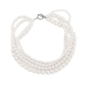 Collier De Perles Pour Femme, Plusieurs Rangs, Style Ann&eacute;es 20, Style Charleston, Blanc, 4 Rangs, M&eacute;tal, Perles - Neuf