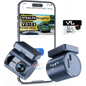 Compacte Dashcam - &Eacute;cran Transparent Avec Contr&ocirc;le Vocal, Supercondensateur, 2K1296P Dashcam Voiture, Vision Nocturne, 135&deg; Fov, G-Sensor, Carte Sd 32Gb Incluse, Contr&ocirc;le Par App - Neuf
